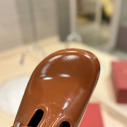 FUSSFRIEND BRONZE BROWN PATENT CALFSKIN LEATHER SABOT