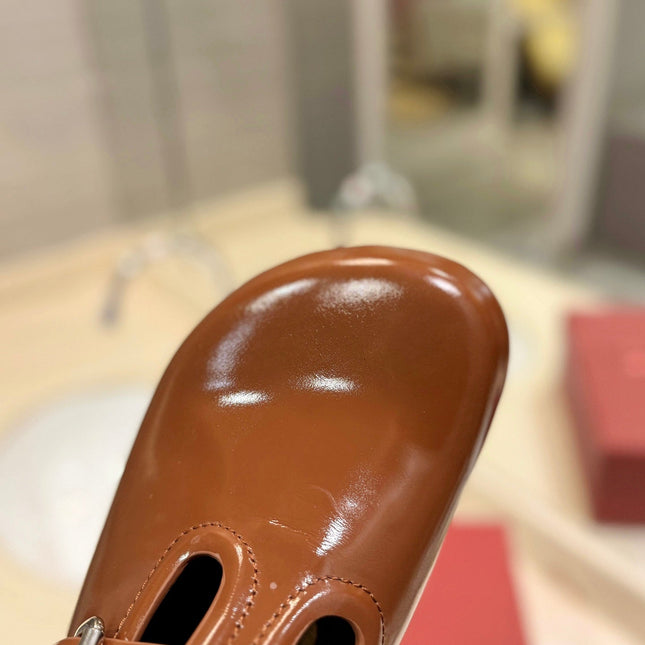 FUSSFRIEND BRONZE BROWN PATENT CALFSKIN LEATHER SABOT