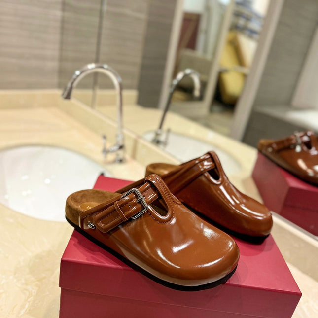 FUSSFRIEND BRONZE BROWN PATENT CALFSKIN LEATHER SABOT