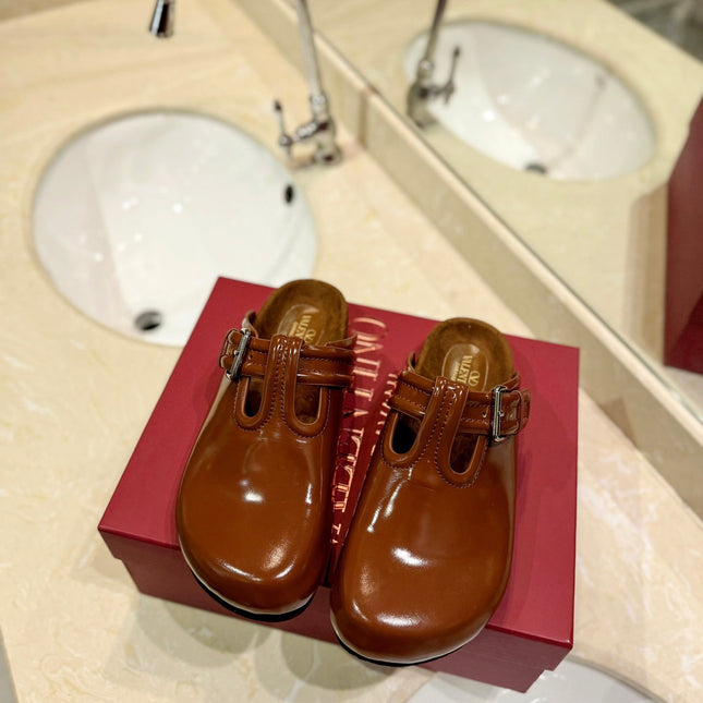 FUSSFRIEND BRONZE BROWN PATENT CALFSKIN LEATHER SABOT