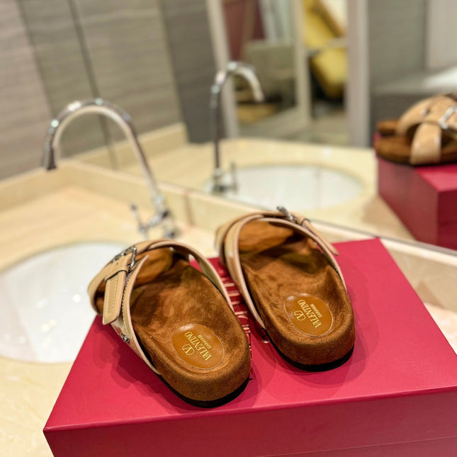 CROSSOVER - STRAP CAMEL BROWN CALFSKIN SLIDE