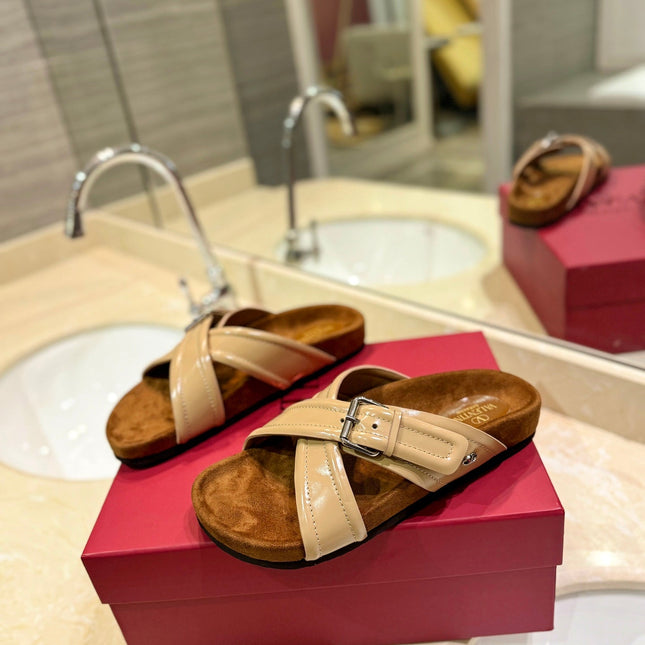 CROSSOVER - STRAP CAMEL BROWN CALFSKIN SLIDE