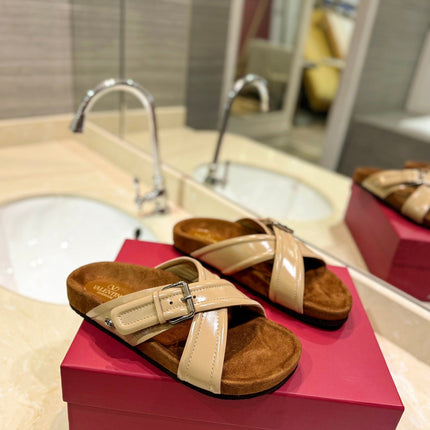 CROSSOVER - STRAP CAMEL BROWN CALFSKIN SLIDE
