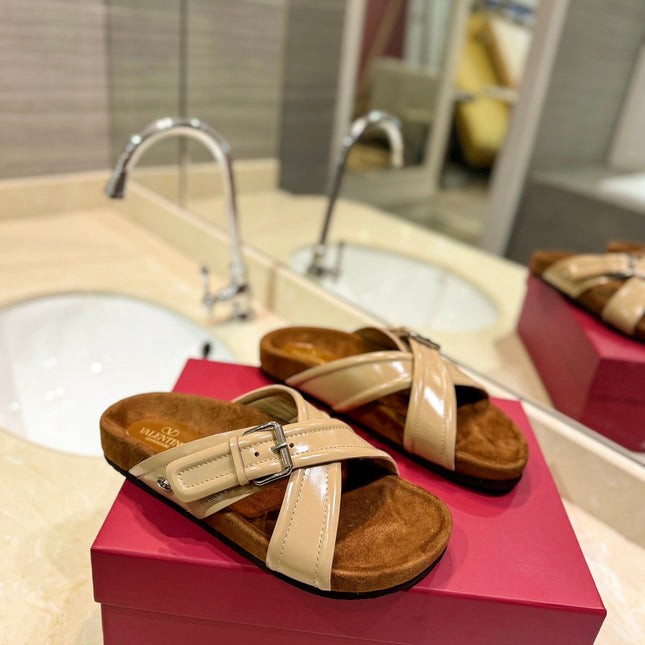 CROSSOVER - STRAP CAMEL BROWN CALFSKIN SLIDE