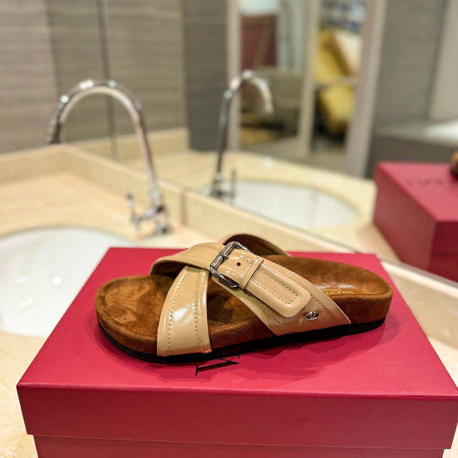 CROSSOVER - STRAP CAMEL BROWN CALFSKIN SLIDE