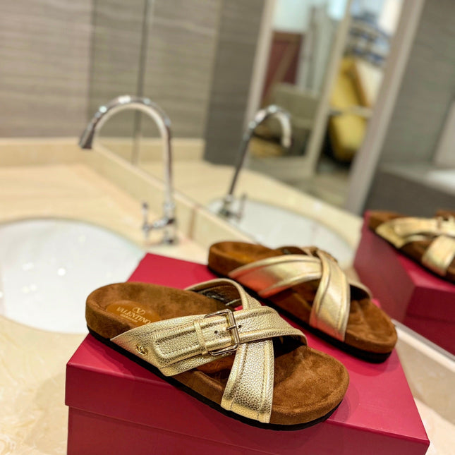 CROSSOVER - STRAP GOLD CALFSKIN SLIDE