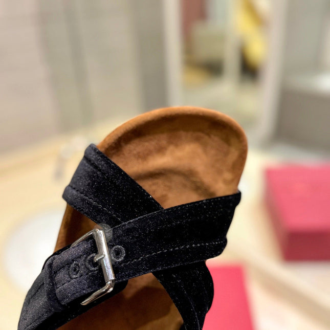 FUSSFRIEND BLACK SILK VELVET SLIDE SANDALS