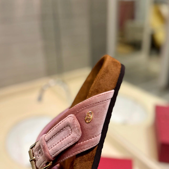 FUSSFRIEND CREPE PINK SILK VELVET SLIDE SANDALS