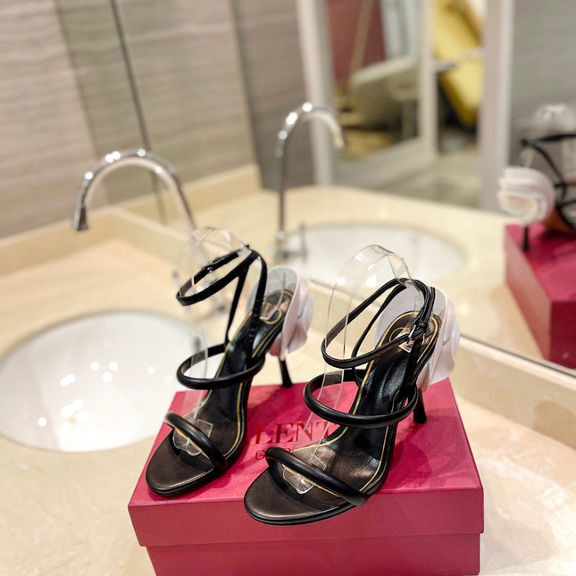 HIGH HEEL SANDAL 10 CM IN BLACK CALFSKIN