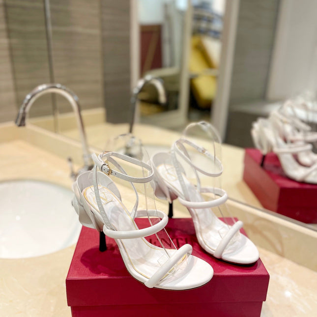 HIGH HEEL SANDAL 10 CM IN WHITE CALFSKIN