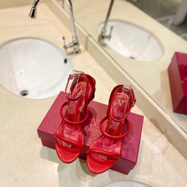 HIGH HEEL SANDAL 10 CM IN CHERRY RED CALFSKIN