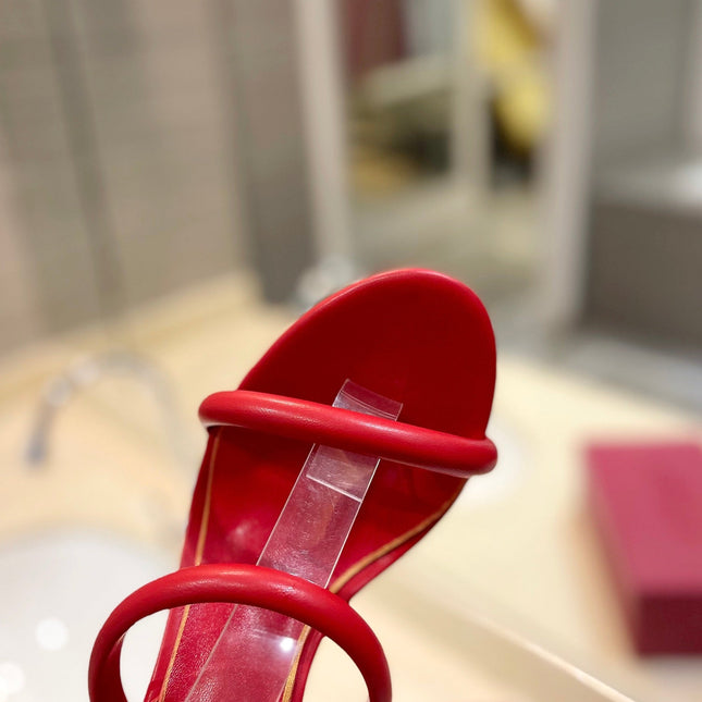 HIGH HEEL SANDAL 10 CM IN CHERRY RED CALFSKIN