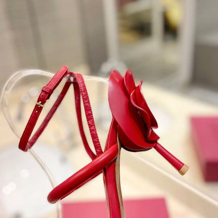 HIGH HEEL SANDAL 10 CM IN CHERRY RED CALFSKIN