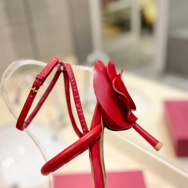 HIGH HEEL SANDAL 10 CM IN CHERRY RED CALFSKIN