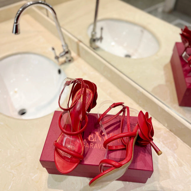 HIGH HEEL SANDAL 10 CM IN CHERRY RED CALFSKIN