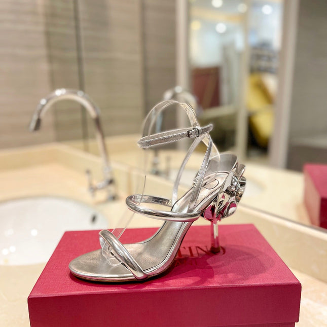 HIGH HEEL SANDAL 10 CM IN SILVER CALFSKIN