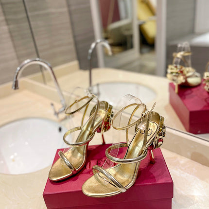 HIGH HEEL SANDAL 10 CM IN GOLD CALFSKIN