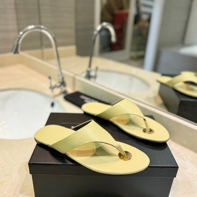 SL KOUROS THONG SANDALS PASTEL YELLOW CALFSKIN