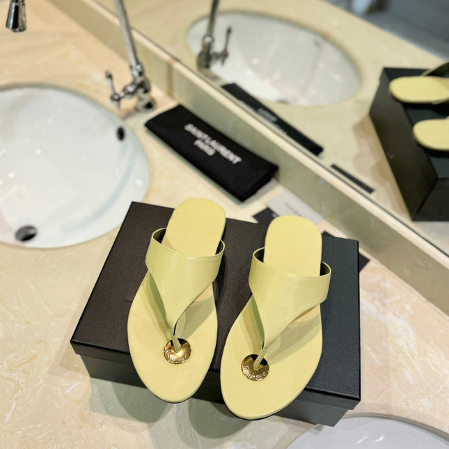SL KOUROS THONG SANDALS PASTEL YELLOW CALFSKIN