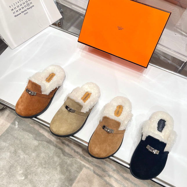 SLIP-ON MULE IN BLACK SUEDE AND SHEARLING LINING