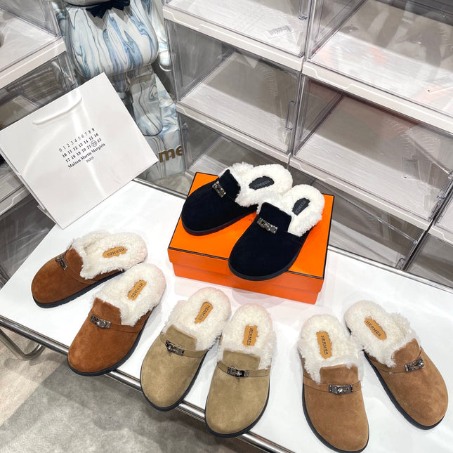 SLIP-ON MULE IN BLACK SUEDE AND SHEARLING LINING