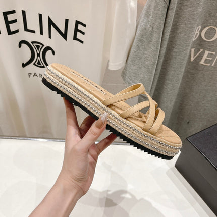 SLIPPERS CROSS STRAPS IN BEIGE CREAM LAMBSKIN