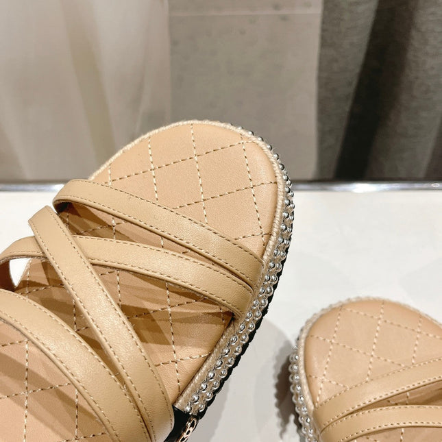 SLIPPERS CROSS STRAPS IN BEIGE CREAM LAMBSKIN