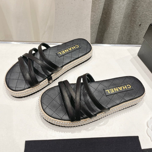 SLIPPERS CROSS STRAPS IN BLACK LAMBSKIN