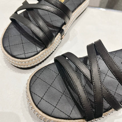SLIPPERS CROSS STRAPS IN BLACK LAMBSKIN