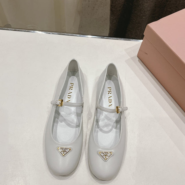 PRA NAPPA LEATHER BALLERINAS WHITE