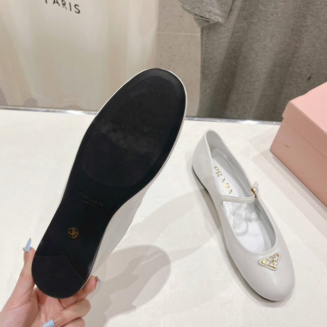 PRA NAPPA LEATHER BALLERINAS WHITE