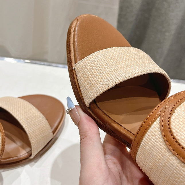 APPOLINE MULE IN RAFFIA & CALFSKIN BEIGE / TAN