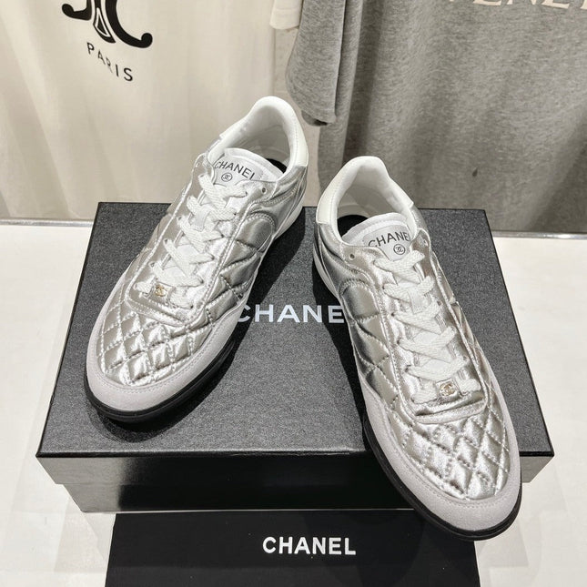 Double C  New Quilted Panda Shoes Silver Sheepskin