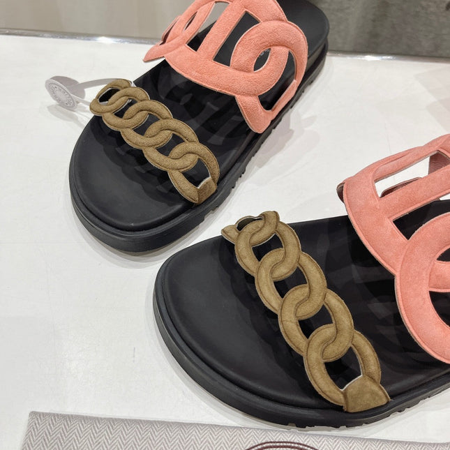 EXTRA SANDAL BLACK MIX PEACH MIX MOSS CALFSKIN