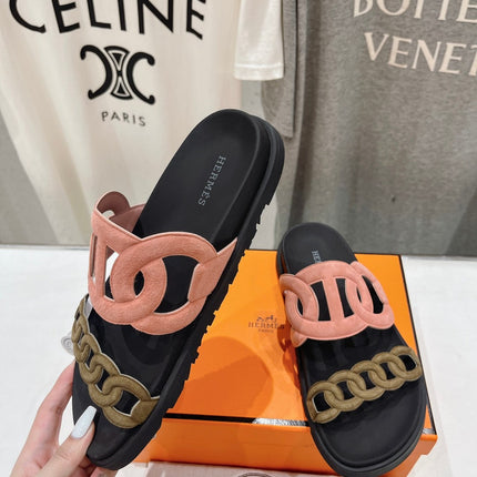 EXTRA SANDAL BLACK MIX PEACH MIX MOSS CALFSKIN