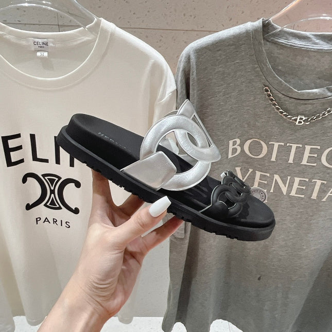 EXTRA SANDAL PASTEL BLACK MIX SILVER CALFSKIN