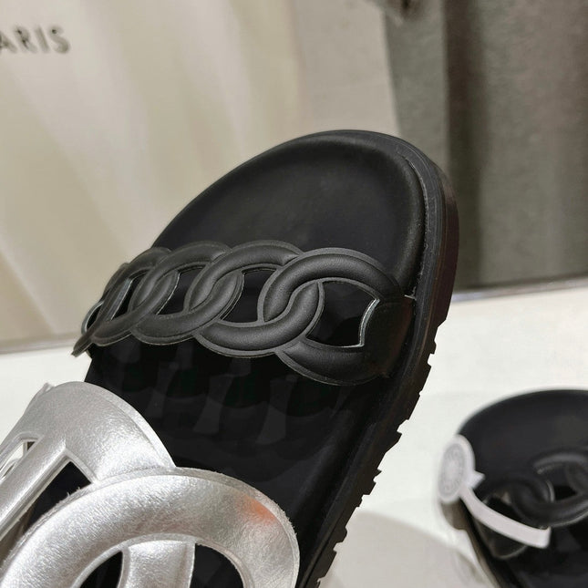 EXTRA SANDAL PASTEL BLACK MIX SILVER CALFSKIN