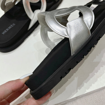 EXTRA SANDAL PASTEL BLACK MIX SILVER CALFSKIN