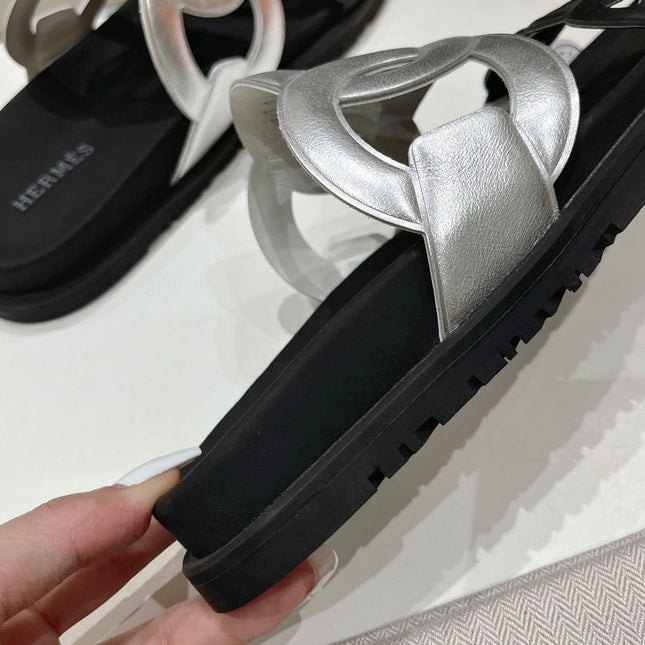 EXTRA SANDAL PASTEL BLACK MIX SILVER CALFSKIN