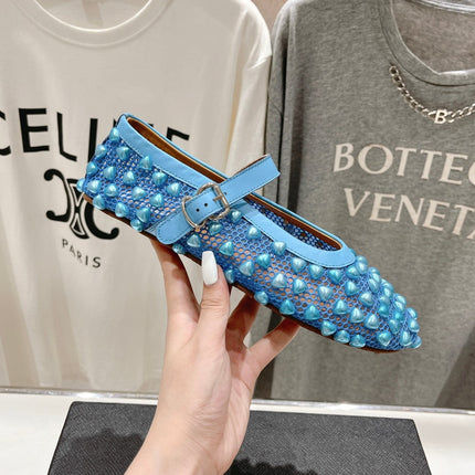 ALAIA PEARL MARY JANE SHOES IN CERULEAN BLUE MESH AND CALFSKIN