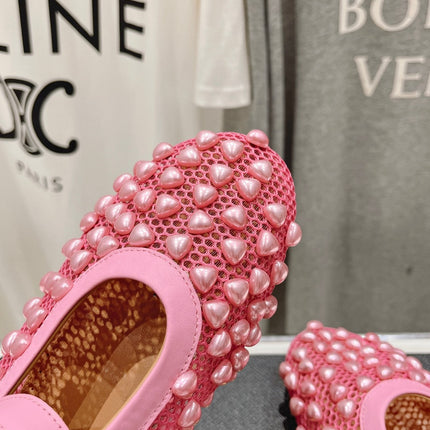 ALAIA PEARL MARY JANE SHOES IN DARK PINK MESH AND CALFSKIN