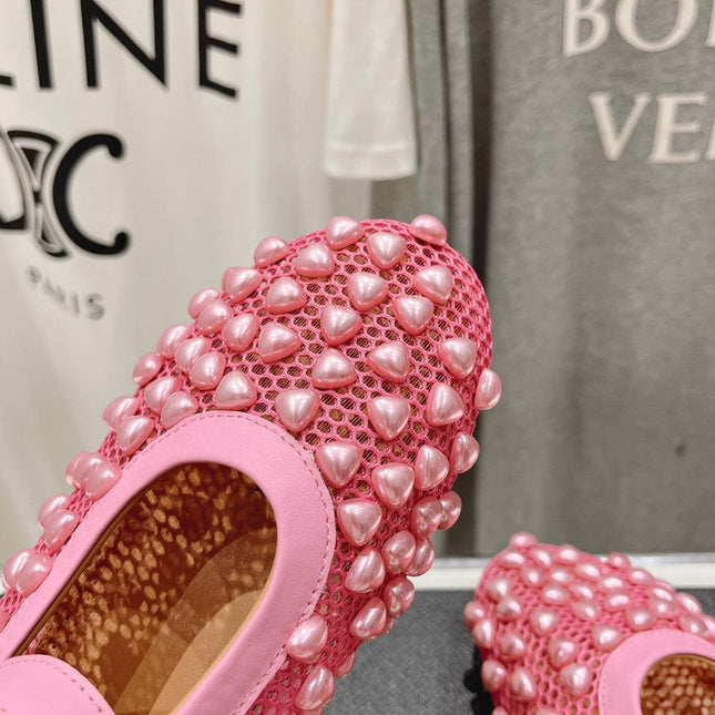 ALAIA PEARL MARY JANE SHOES IN DARK PINK MESH AND CALFSKIN