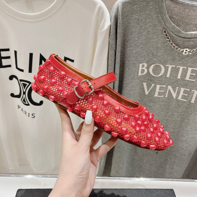 ALAIA PEARL MARY JANE SHOES IN CHERRY RED MESH AND CALFSKIN