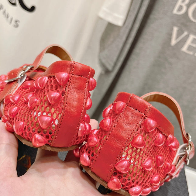 ALAIA PEARL MARY JANE SHOES IN CHERRY RED MESH AND CALFSKIN