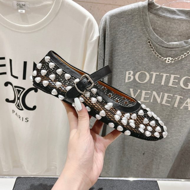 ALAIA PEARL MARY JANE SHOES IN BLACK MIX WHITE MESH AND CALFSKIN