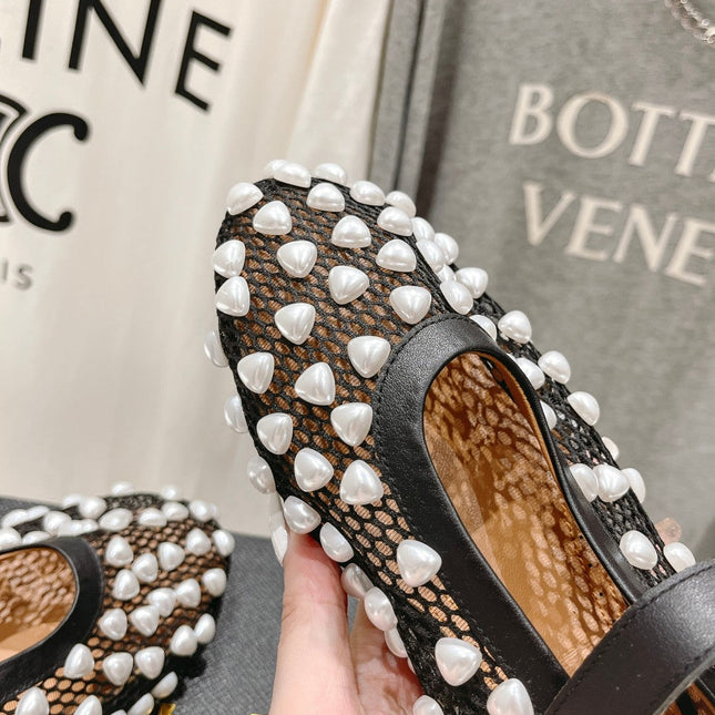 ALAIA PEARL MARY JANE SHOES IN BLACK MIX WHITE MESH AND CALFSKIN