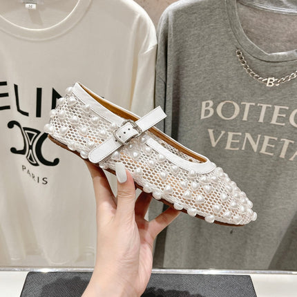 ALAIA PEARL MARY JANE SHOES IN WHITE MESH AND CALFSKIN
