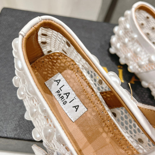 ALAIA PEARL MARY JANE SHOES IN WHITE MESH AND CALFSKIN
