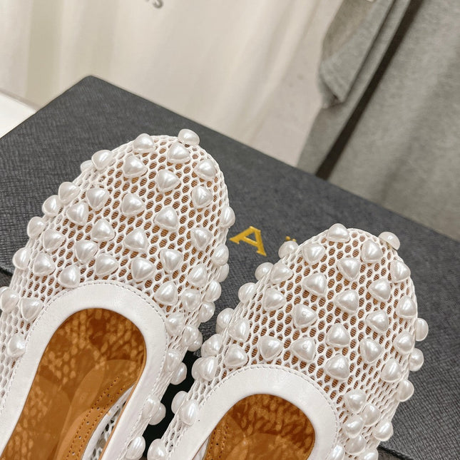 ALAIA PEARL MARY JANE SHOES IN WHITE MESH AND CALFSKIN