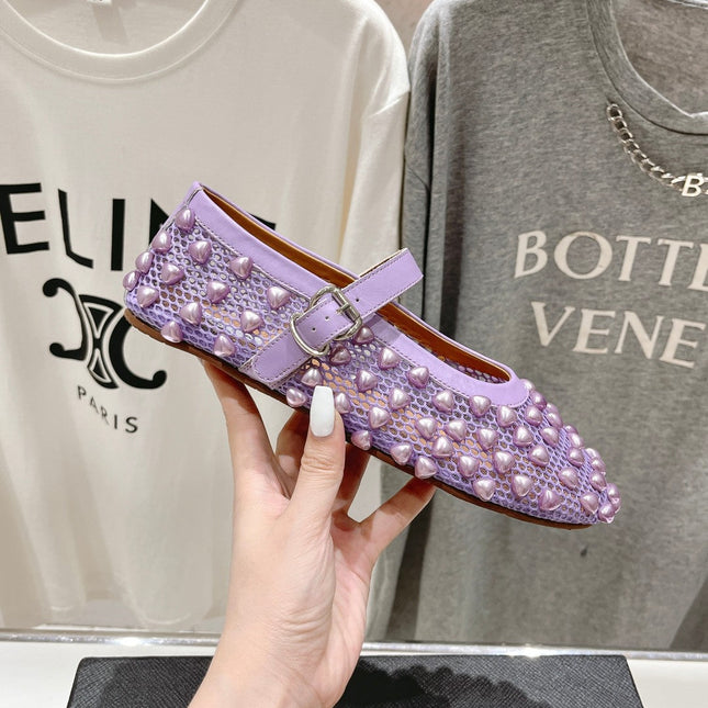 ALAIA PEARL MARY JANE SHOES IN LAVENDER PURPLE MESH AND CALFSKIN
